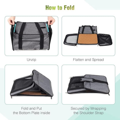 YUDODO 2 Packs 25 lbs Lightproof Soft Sided Pet Carrier for Large Cat & Small Dog Airline Approved Travel Bag Puppy Carriers with Side Pockets & Reflective Mesh, Foldable Portable for Car 2 Grey Green