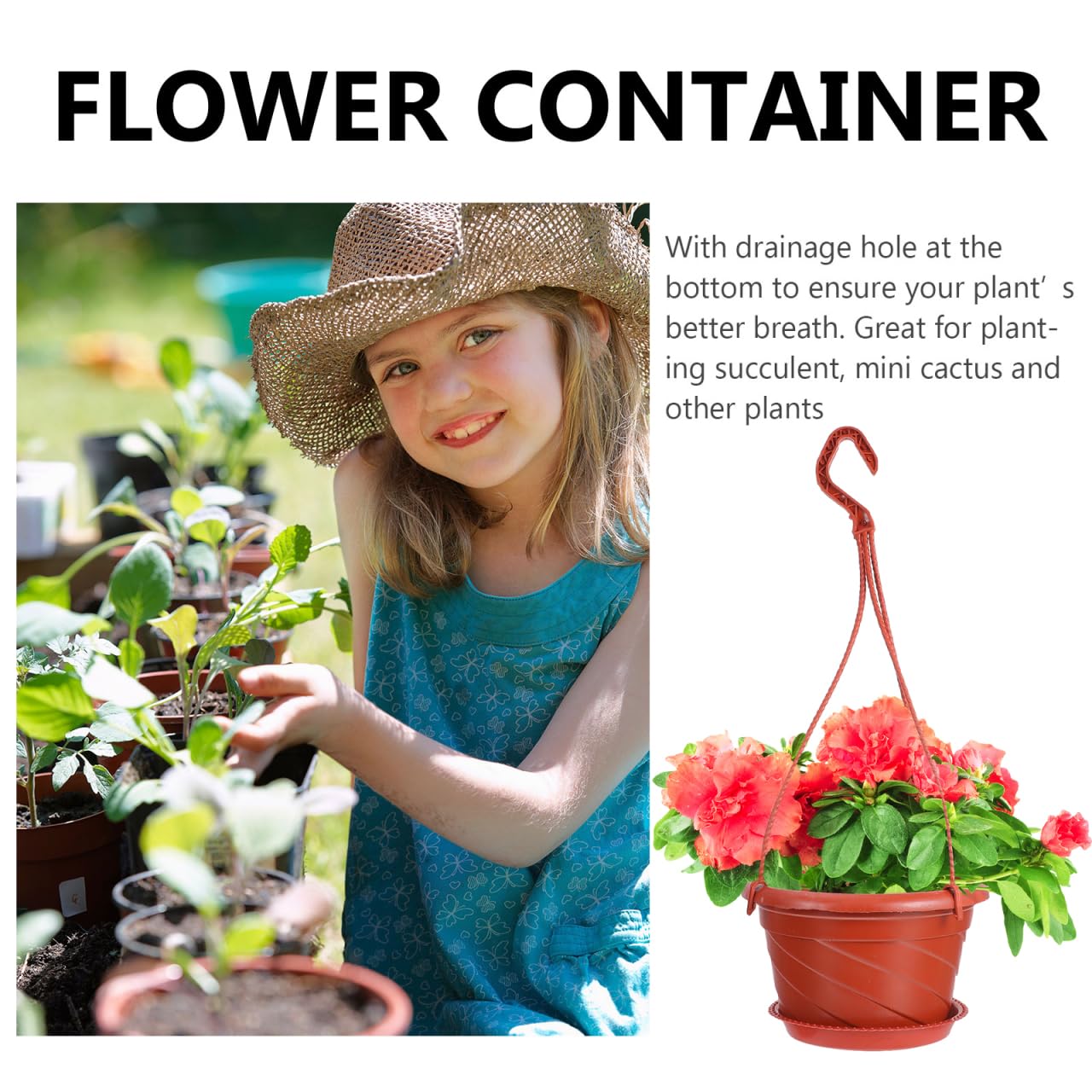 Yardwe 10Pcs Plastic Hanging Planters with Hooks Garden Planters for Indoor Outdoor Balcony Decor Durable Plastic Hanging Flower Pots with Drainage Holes