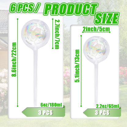 Pynqdfu 6Pcs Plant Watering Globes,Iridescent Rainbow Glass Self Watering Planter Insert,Clear Watering Bulbs for Indoor,Outdoor,Flowerpot,Hanging Plants,Home Garden(3 Large+3 Small)