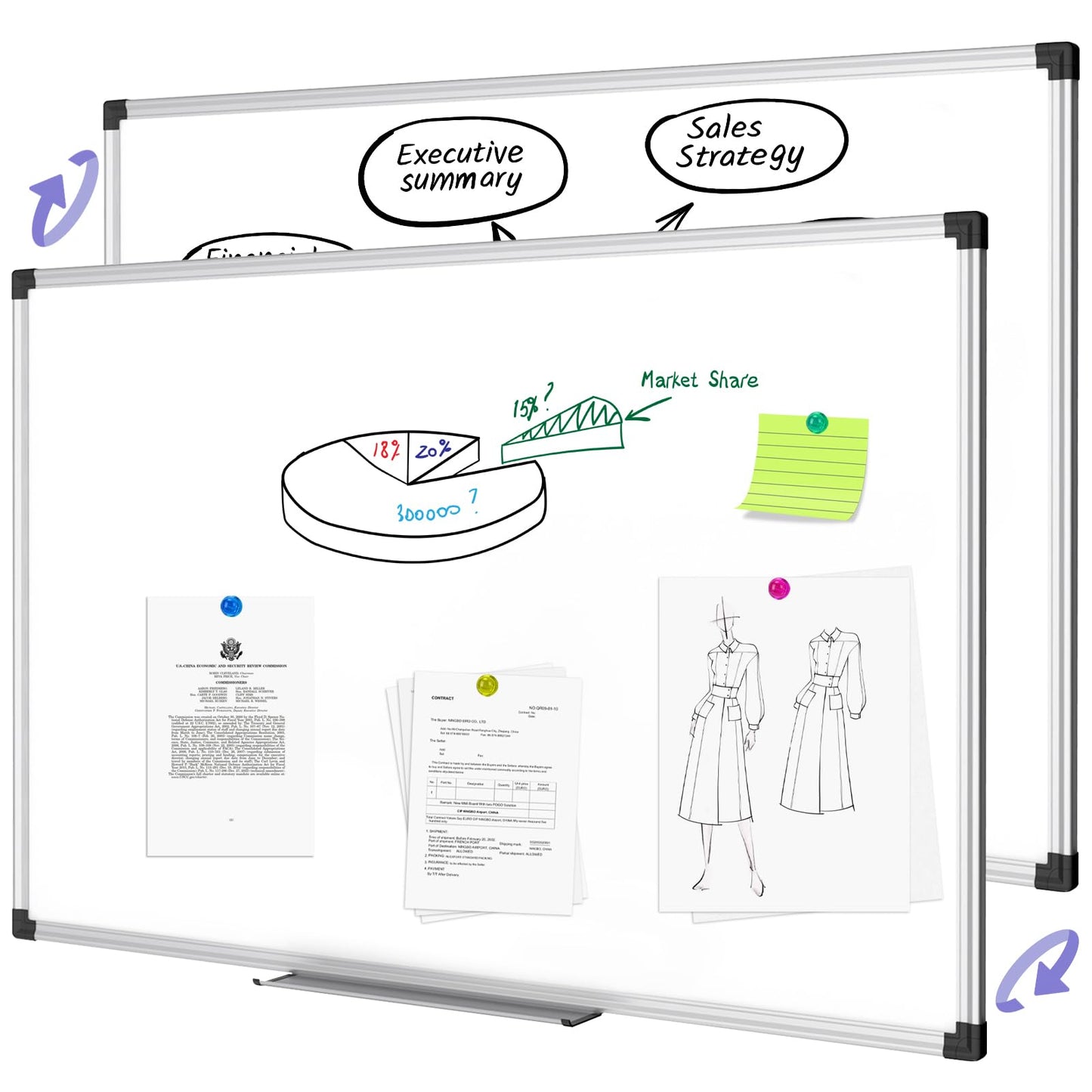XBoard Magnetic Dry Erase Board/Whiteboard, 36 X 24 Inches Double Sided White Board, Silver Aluminium Frame