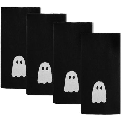 kuchisity 4 Pcs Hand Towels Embroidered Black White Ghost Cotton Dish Towel for Bathroom, Hand Drying, Cleaning, Kitchen, Cooking Gift (27.5x13.7 Inch)