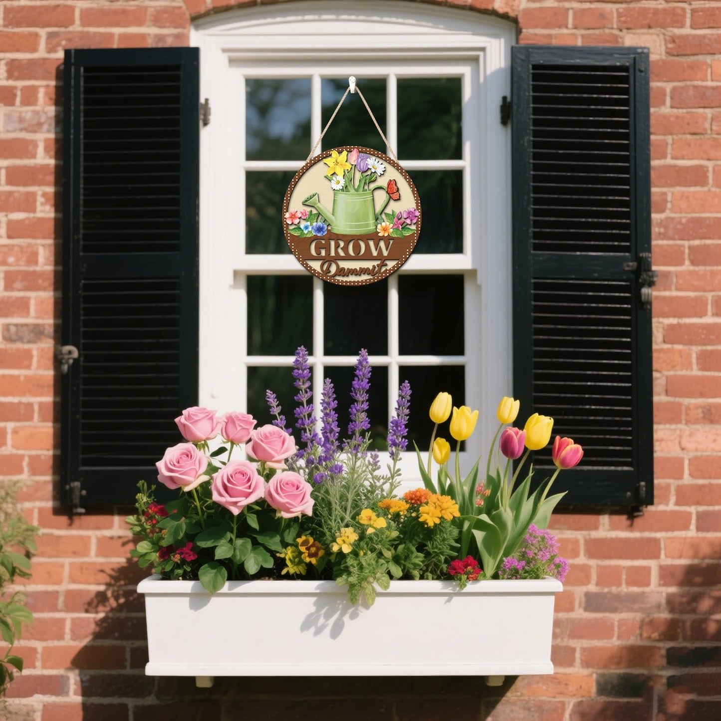 HOURIA 3D Grow Dammit Sign(11.4”x11.4”), Garden Wooden Decor,Funny Gardening Gifts for Women Men Gardeners