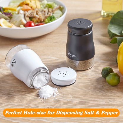 Salt and Pepper Shakers Set, Bivvclaz 5 Ounce Salt and Pepper Dispenser with Glass Bottom, Cute Salt and Pepper Shakers for Modern Home Kitchen Decor, Easy Filling