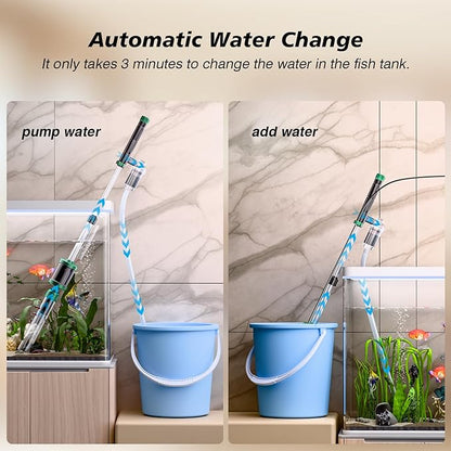 AKKEE Aquarium Vacuum Gravel Cleaner, 36W Electric Fish Tank Cleaner Vacuum, 8 in 1 Multifunctional Aquarium Cleaner for Automatic Water Change, Wash Sand, Water Circulation and Timed Off