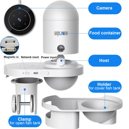 Wolmds WiFi Automatic Fish Feeder with 2.5K Camera, 2.4/5G Smart App Remote Contro & Vacation Feeding Timer, Precision Aquatic Pet Feeder, 230ML Moisture-Proof Fish Food Dispenser for 10+ Gallon Tank