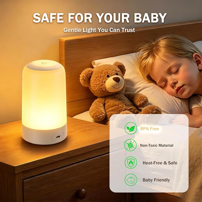 G Keni 2 Pack Rechargeable Night Lights, Portable Touch Nightlights with Amber Warm White Light, Dimmable Egg Night Lights with 1H Timer, Cordless Bedside Lamps for Baby Nursery, Kids & Bedroom