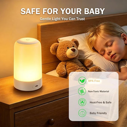 G Keni 2 Pack Rechargeable Night Lights, Portable Touch Nightlights with Amber Warm White Light, Dimmable Egg Night Lights with 1H Timer, Cordless Bedside Lamps for Baby Nursery, Kids & Bedroom