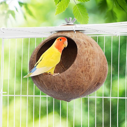 Balacoo Coconut Bird Nest for Cage: Natural Coconut Shell Parakeet Nesting Box, Parakeet Breeding Hut - Bird Cage Accessories for Budgies Cockatiel Conure Lovebirds