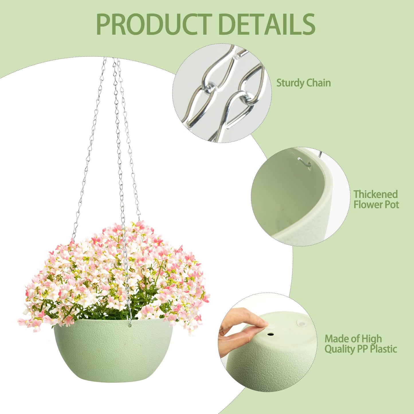 XXXFLOWER Plant Stand Indoor Outdoor 13 Tiers Wood Plant Shelf+ 2 Pack Hanging Baskets Plastic Flower Pot（Green）