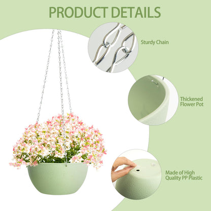 XXXFLOWER Plant Stand Indoor Outdoor 13 Tiers Wood Plant Shelf+ 2 Pack Hanging Baskets Plastic Flower Pot（Green）