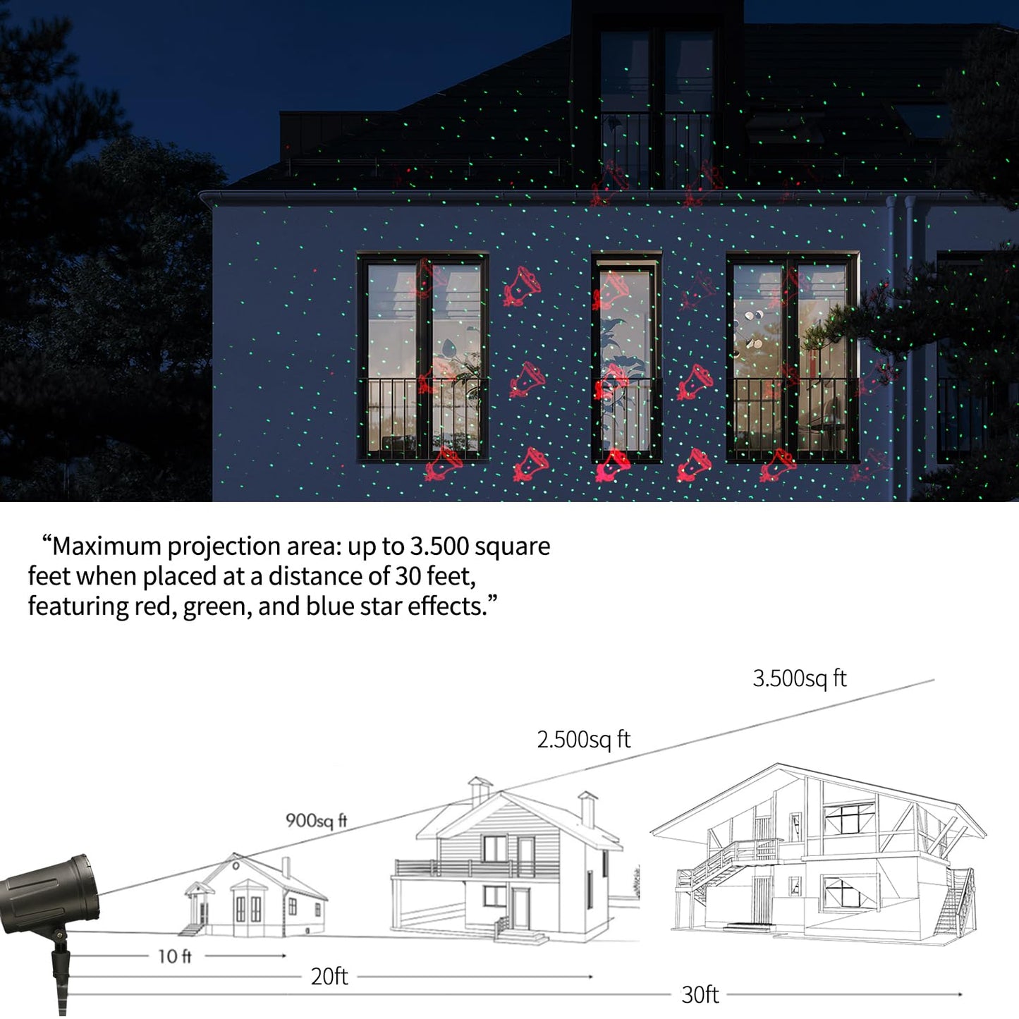 2-Pack Christmas Projector Lights Outdoor Laser Projection with Remote & Bonus Timer – 8 Festive Red & Green Patterns, IP65 Waterproof Xmas Laser Light for Lawn, Garden, Yard & Patio Decorations