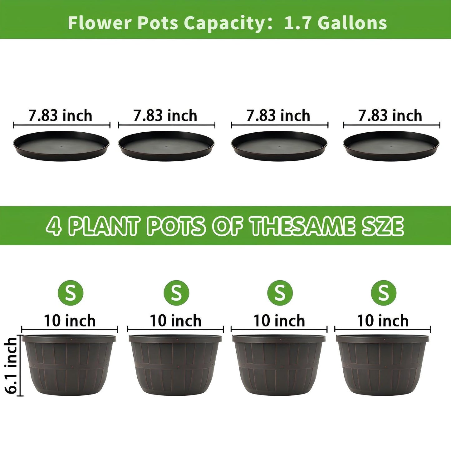 Quarut 4 Pack 10 inch Plant Pots and 3 Pack 10 inch Flower Pots with Drainage Holes and Saucer for Outdoor Indoor Plants.