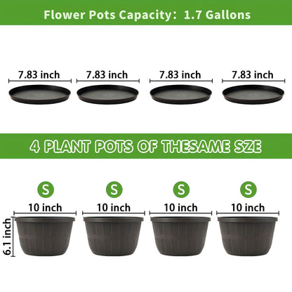 Quarut 4 Pack 10 inch Plant Pots and 3 Pack 10 inch Flower Pots with Drainage Holes and Saucer for Outdoor Indoor Plants.
