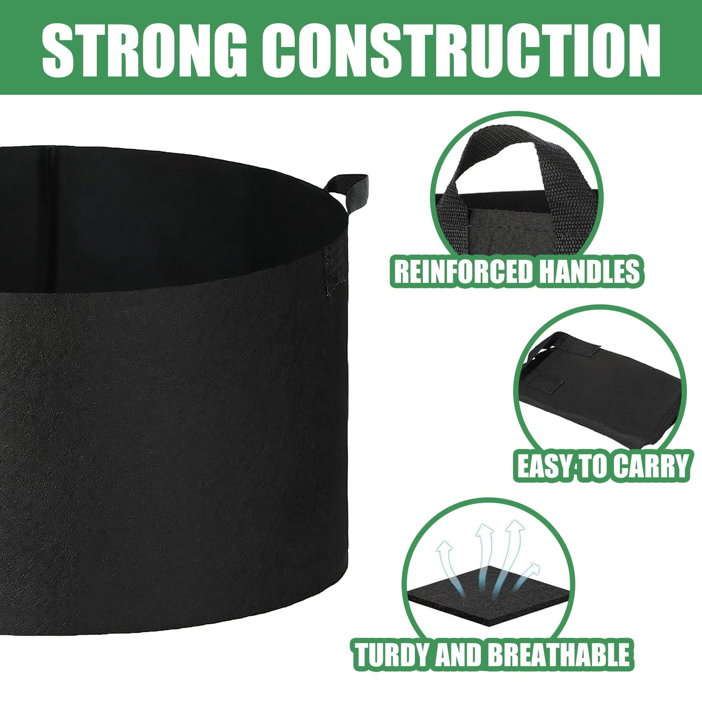FVOTNW 2-Pack 20 Gallon Fabric Grow Bags with Handle, Heavy Duty 300G Thickened Nonwoven with Handles and Reusable, Suitable for Garden Vegetables,Fruits and Flowers(Black)
