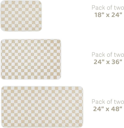 2 Pack Beige Checkered Washable Pee Pads for Dogs, Checkered Reusable Dog Pee Pads, for Puppy Playpen, Crate, Whelping Box, Potty Training, Cute Aesthetic Absorbency, Leak-Proof Non-Slip