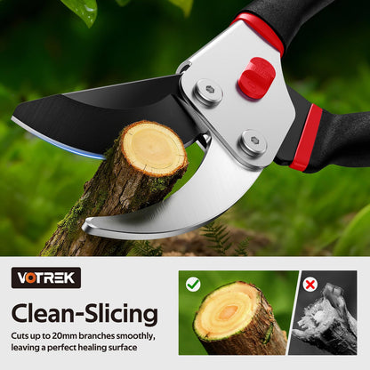 VOTREK® 8.5” Pruning Shears, Professional Garden Pruner with Jam-Proof Spring & Ever-Sharp SK5 Blade, Ergonomic Bypass Clippers for Rose, Tree Trimming, Heavy Duty Bonsai Scissor for Weak Hand