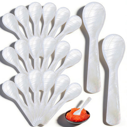 20PCS Mother of Pearl Caviar Spoons, Hand Crafted Shell Spoons with Round Handle for Serving Caviar, Ice Cream, Coffee, Salt & Gourmet Foods (3.5 Inch, White)
