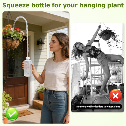 Squeeze Bottle for Hanging Plants - 16.9oz (500ml) 19.6 Inch Long Nozzle Watering Container with Adjustable Angle for Indoor & Outdoor Ceiling-Hung Plants