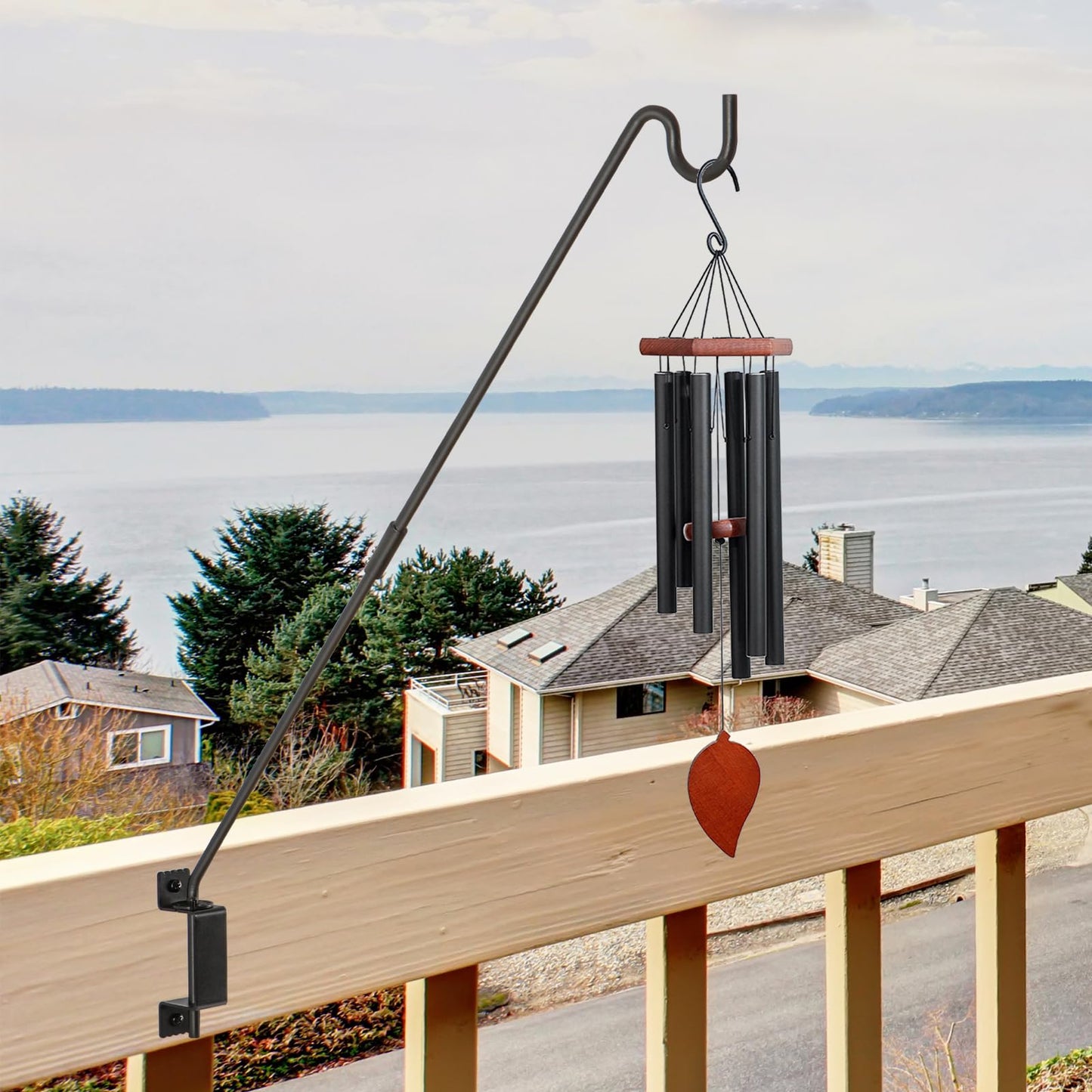 AILIN YELOKIE 32" 360° Swivel Deck Hook - Heavy Duty Solid Steel Plant Hanger, 12-Directional Adjustable Wall Bracket for Bird Feeders/Pole, Outdoor Plants & Wind Chimes, Black (2-Pack)