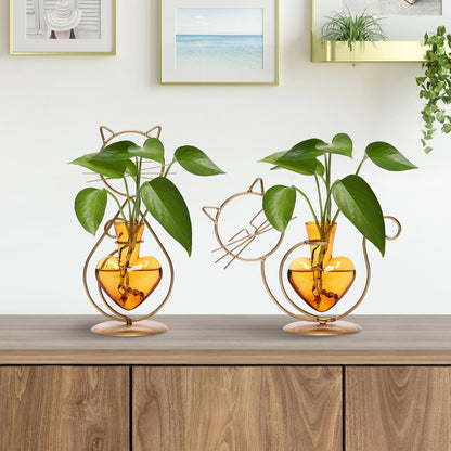Plant Terrarium Plants Propagation Station Cat Lover Gifts for Women Home Office Decor Cat Desk Accessories