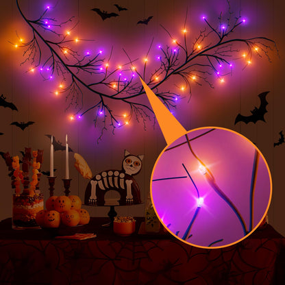CL FUN Halloween Willow Vine Twig Lights - 6ft Battery Operated Waterproof String Light, 54 LED, Orange & Purple