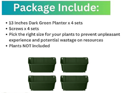 Maxona Vertical Garden Planter - 4 Pack, 13 inch Wall Mounted Planter for Patio Outdoor Decor, Home Green Plastic Pot Balcony Plant Vegetable Fruit Herb Hanging Pocket Holder Flowerpot