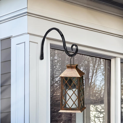 BEGINS Plant Hangers Outdoor Wrought Iron Metal Hanger Hook 2 Pack 8 inch Wall Bracket Hooks for Flower Pots, Wind Chimes, Solar Lanterns, Garden Decor