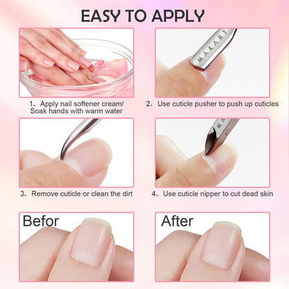 Makartt Cuticle Trimmer with Cuticle Pusher, Silver Nail Trimmer Nail Care Manicure and Pedicure Kit with Stainless Steel Cuticle Nipper and Dual End Nail Pushers for Home Salon Use (Pack of 3 PCS)