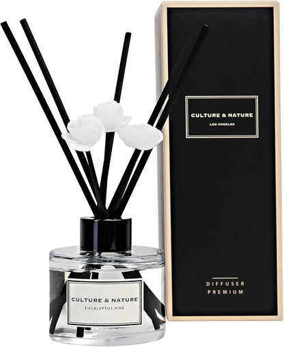 CULTURE & NATURE Reed Diffuser Set 4oz (120ml) Eucalyptus Pine Scented Diffuser with Sticks Home Fragrance Reed Diffuser for Bathroom Shelf Decor