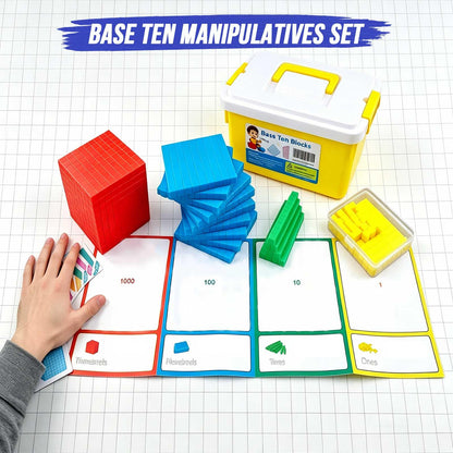 MATIFANER Base Ten Blocks with 2 Writable Erasable Place Value Mats, Upgraded 3-in-1 Storage, Sturdy Plastic Math Manipulatives Counting Blocks for Students, Homeschool, Classroom, Special Education