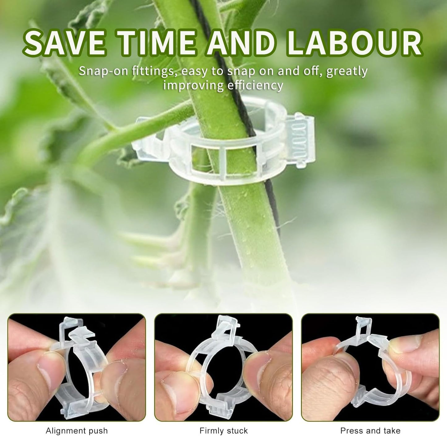 oddmmo 200 Pack Secured Plastic Plant Clips, 2024 Combinable Plant Support Clips, Plastic Trellis Clips for Climbing Plants, Vine Vegetables Fixing Clips, Plant Clips for Tomato Trellis & Peony Cages