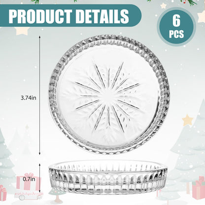 Ferrochef 6 Pcs Round Glass Candle Holder, 3.74 Inch Clear Winter Snowflake Candle Plate Crystal Votive Candles Coasters for Christmas Winter Weddings Party Holiday Birthday Home Table Decor