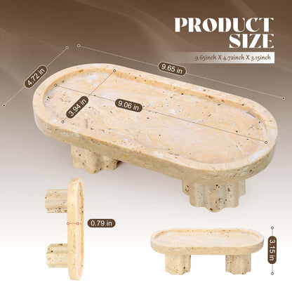 Axiqunel Natural Travertine Oval Tray with 2 Legs, 9.6"x4.7" Vanity Decorative for Countertop Ornaments, Catchall for Perfume, Candles, Jewelry Dish & Home Decor