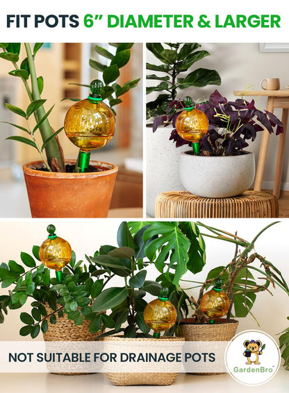 16 Oz Plant Watering Globes for Indoor Plants with Metal Self Watering Planter Insert - Premium XL Glass Hand-Blown Globe - Automatic Plant Waterer Indoor, Gift Idea for Gardeners [1 Globe, Golden]