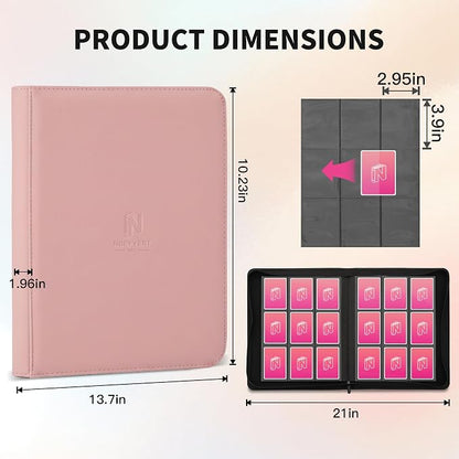 Trading Card Binder, Premium 9 Pocket 540 Double Sided Pocket Collection Binder, Card Album for TCG Card Holder for Game Card, Sports Card, Yugioh, MTG etc(Pink)