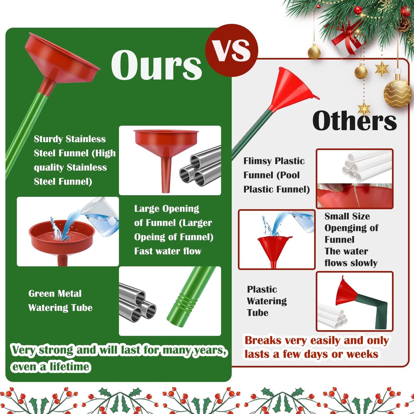 2pack 47inch Christmas Tree Watering Funnel Christmas Tree Watering System with Large Stainless Steel Tubes Xmas Tree Watering Device Easy Assembly Plant Watering Tool for Indoor Outdoor Xmas Tree