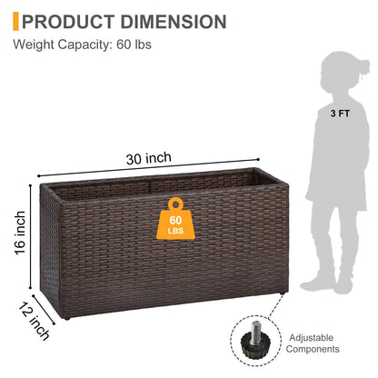 SUNNYPARK Brown Rectangular Planter Box All-Weather PE Rattan Large Modern Planters with Removable Liner Indoor Outdoor Decorative Flower Pot for Patio, Balcony, Garden