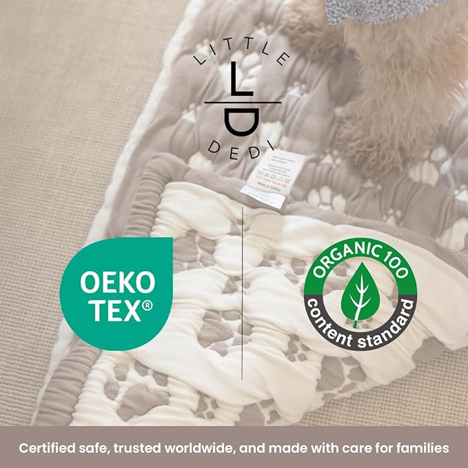 PetMat in Mocha/Beige| Organic Cotton Crate Pad for Small Dogs, Cats & Nursery | Seamless & Reversible | Washable | 3D Knit Comfort | 28x40 in Mat for Crates or Changing Tables