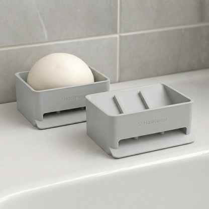 Habitamin Self-Draining Soap Dish – Fast Drying Soap Holder with 3 Suction Cups, Prevents Soap Melt & Water Buildup for Shower, Bathroom & Kitchen (Light Gray)