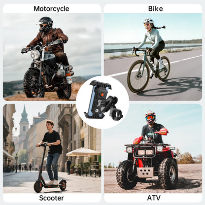 SEAJIC Motorcycle Phone Mount with Vibration Dampener & Security Lock, 720° Adjustable Bike Phone Holder Handlebar, Anti-Theft Motorcycle Phone Holder for iPhone 17/16/15/14/13 Series, 4.5-6.8" Phones