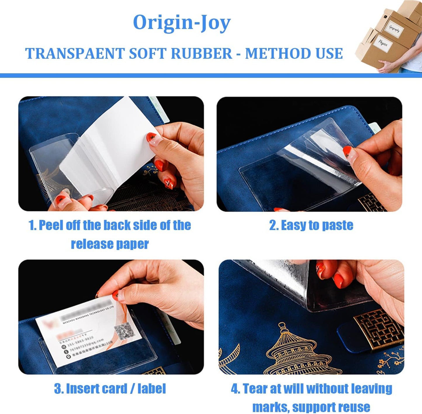 Origin-Joy 60 PCS Self Adhesive Index Card Pockets with Top Open, Clear Plastic Label Holder for Cards of Note, Library and Business, Adhesive Label Pockets & Card Holder (2.75 x 8 inch)