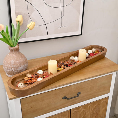 SwallowLiving Rustic Hand Carved Decorative Wood Dough Bowl, Approx 30-Inch Large Bread-Shaped Centerpiece, Long Wooden Bowl for Home Decor