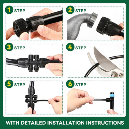 Drip Irrigation System for Garden, 2026-Upgraded Quick Connect Garden Watering Kit All-in-One with 1/2 inch 1/4 inch Irrigation Tubing for Garden, Lawn, Greenhouse, Raised Beds (91FT)
