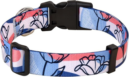 MarukoPet Dog Collar, Adjustable for Small Medium Large Dogs Puppy, Cute Design with Bohemia Floral Tribal Geometric Patterns Boys Girls Dog Collar(Rose Line-M)