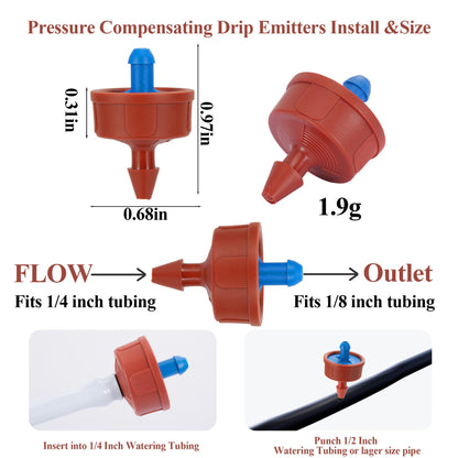 30Pcs 0.5 GPH Pressure Compensating Irrigation Spot Drippers,Constant Flow Barb Outlet Watering Dripper Emitters Heads Parts for 1/4 Inch Watering Tubing Line for Garden Pots Plant Irrigation Systems