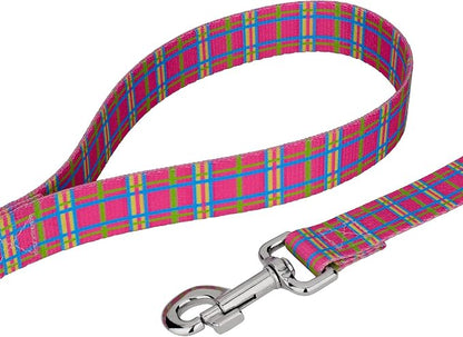Country Brook Petz - Bubblegum Pink Plaid Everyday Collar and Leash - Plaid and Argyle Collection Featuring Charming Designs (1/2 Inch, Extra Small)