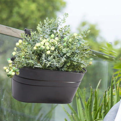 HowRU Metal Iron Flower Pots for Railing Fence Hanging Bucket Pots(5 Pcs) and Hanging Flower Pots Metal Iron Bucket Planter(10 Pcs) (Black)