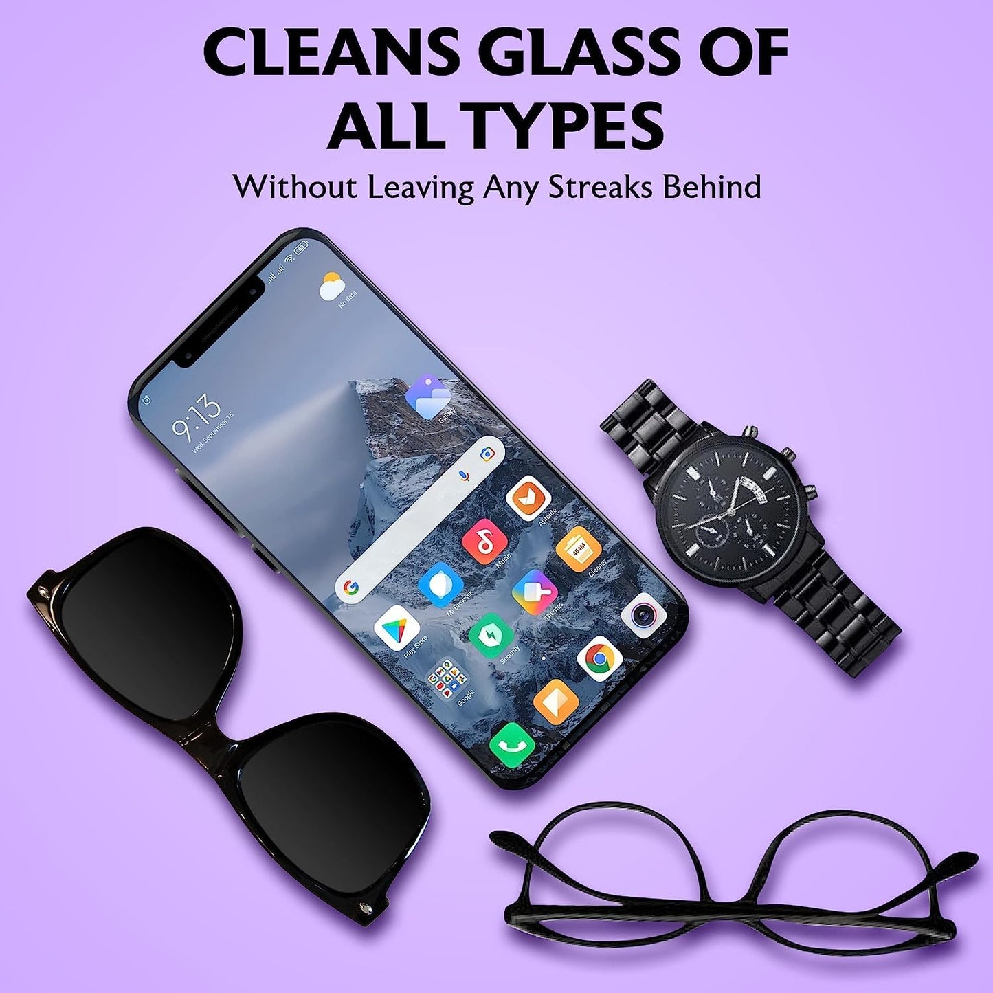Purity Microfiber Lens Cleaning Cloth - Machine Washable, Lint-Free Ultra-Fine Microfiber Cloth- Cleans Eyeglasses, Screens, Lenses, Phones and Other Delicate Surfaces (Pack of 6, Black)