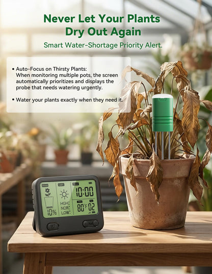 Nexuslab Wireless Soil Moisture Meter with LCD Receiver – 3‑Probe 3‑in‑1 Sensor (Moisture, Temperature, Light), 230 ft RF Range, Waterproof, Long Battery Life for Indoor/Outdoor Plants and Gardens