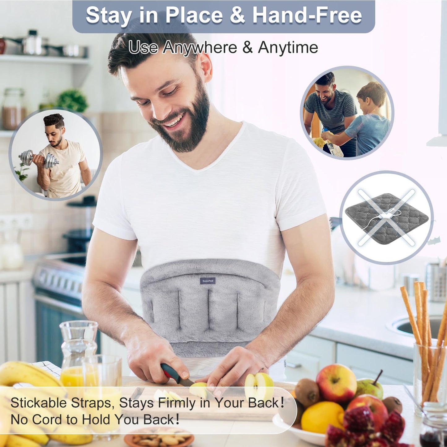 SuzziPad Microwave Heating Pad for Back Discomfort, Microwavable Heat Pads for Lumbar, Waist, Stomach, Neck Shoulder, Wrap with Moist Therapy, Warm & Cold Compress